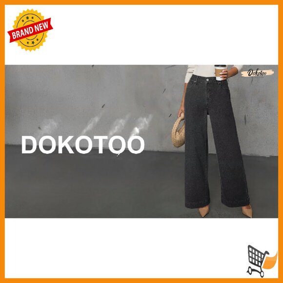 High Waisted Wide Leg Jeans Stretch Denim Pants with Pockets - Picture 7 of 7